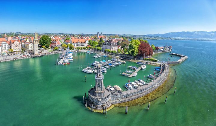 Aerial view of Lindau harbour and marina - Lake Constance - Germany