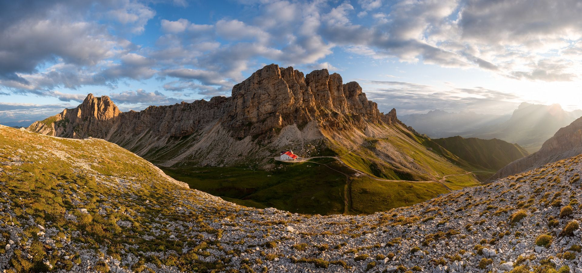 Alpe di Tires refuge at sunset - Dolomites - Italy
