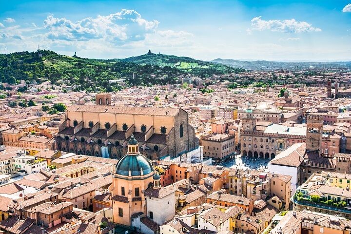 San Petronio Basilica and old town from above - Bologna - Italy