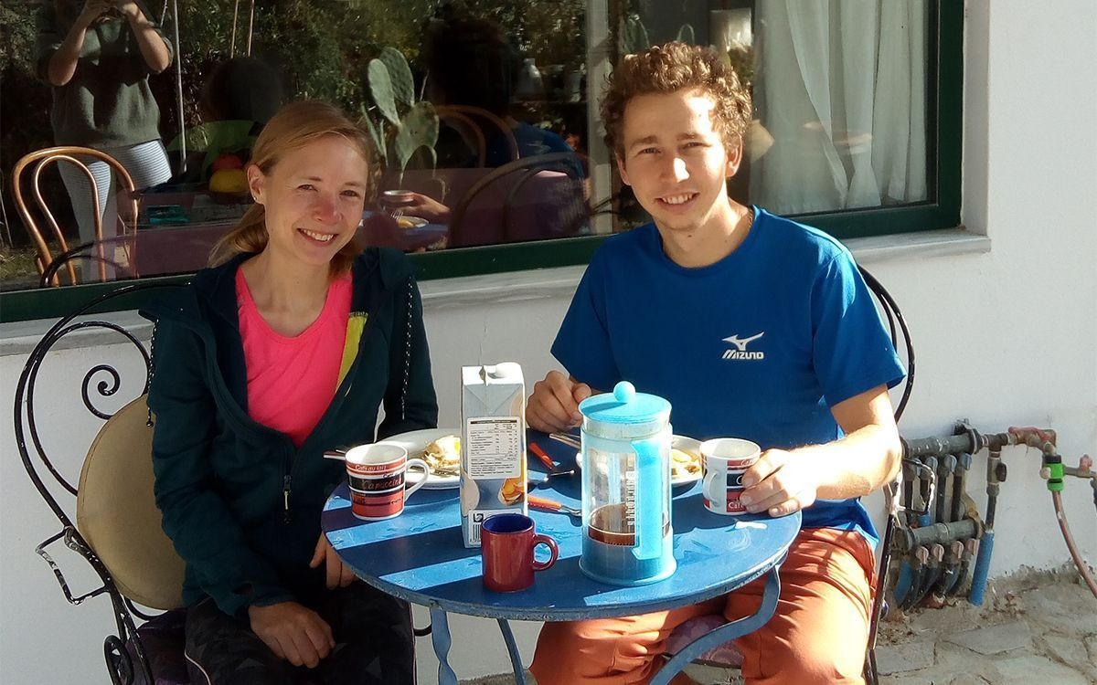 Typical Greek breakfast on a terrace