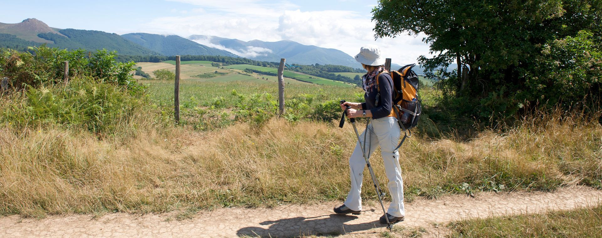 Hiker on the Camino de Santiago - Pyrenees - Spain