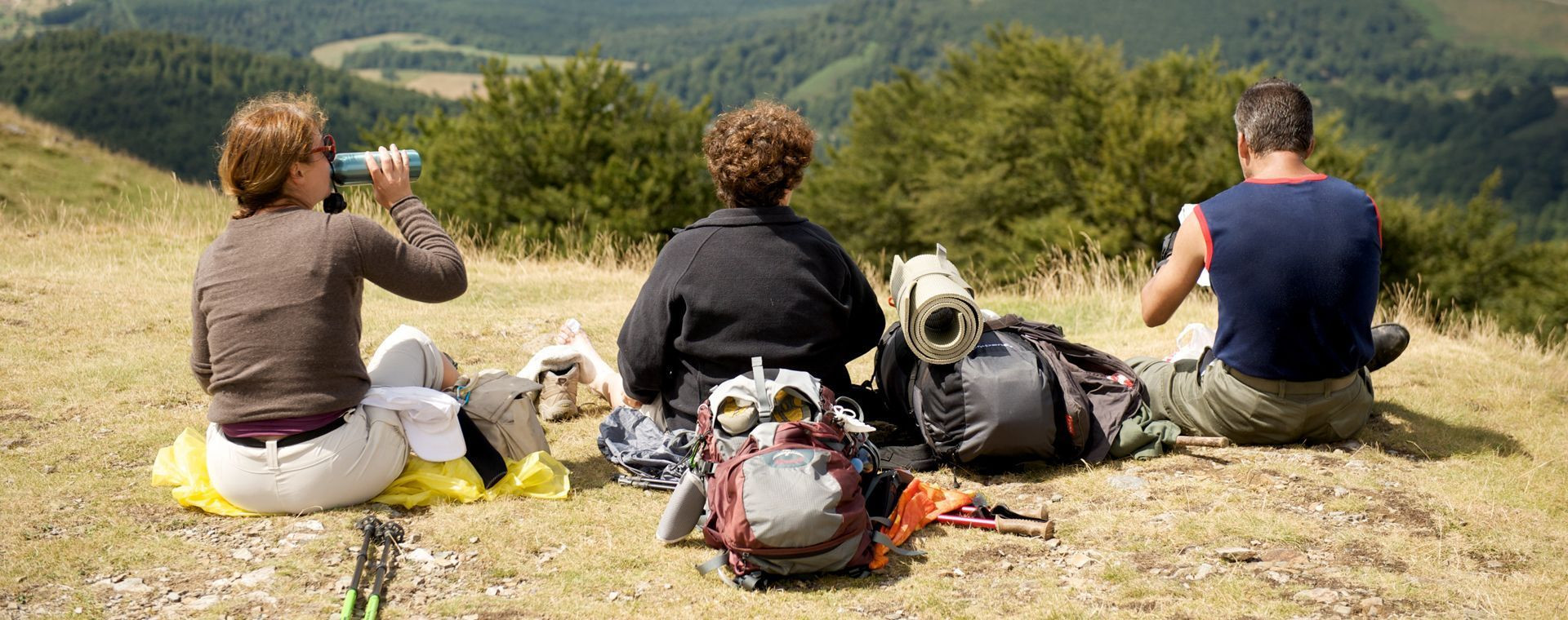 Hikers resting on the Camino de Santiago - Pyrenees - Spain
