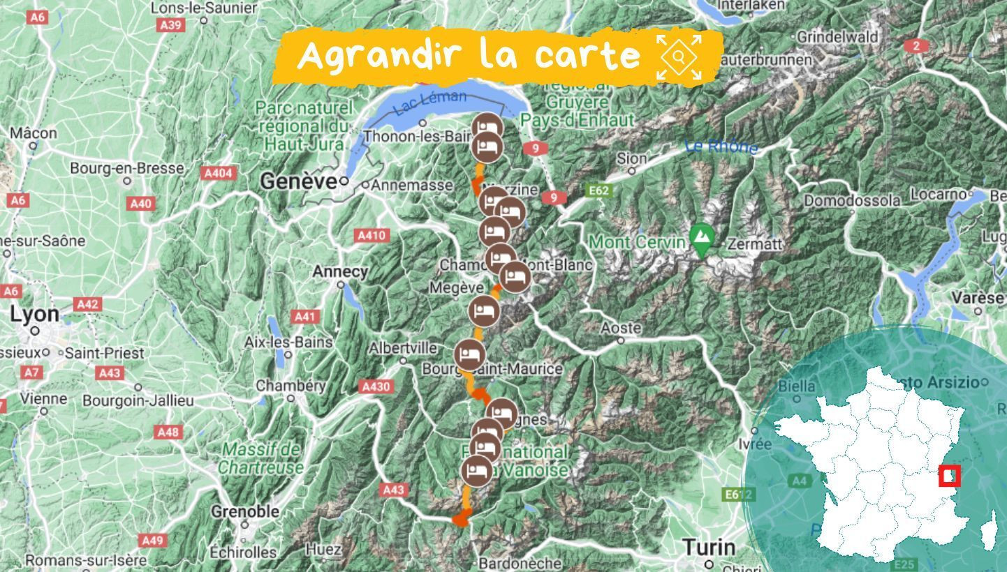 Map of the Grande Traversée des Alpes from Lake Geneva to Vanoise