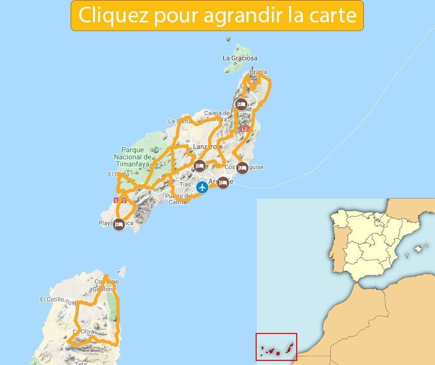 Route map for exploring Lanzarote by bike