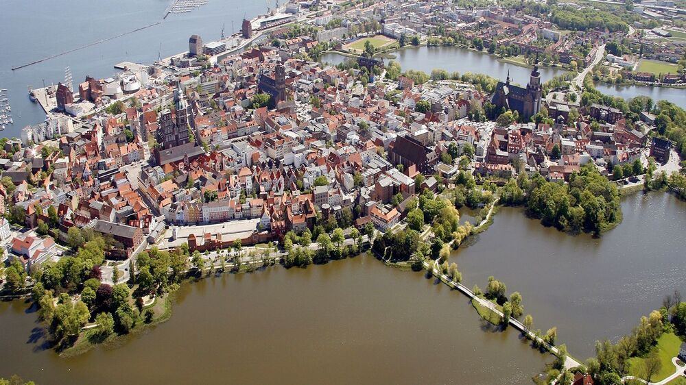 Aerial view of the old town - Stralsund - Germany