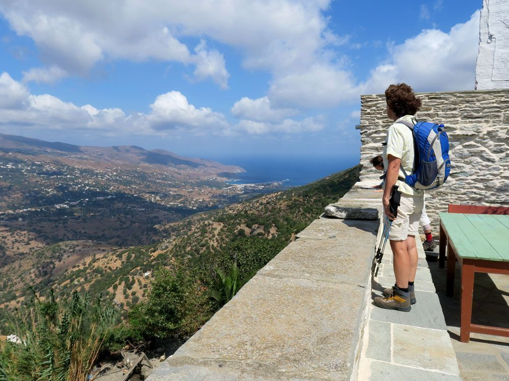 From Moni Panachradou, a view of Andros as a mountain in the sea