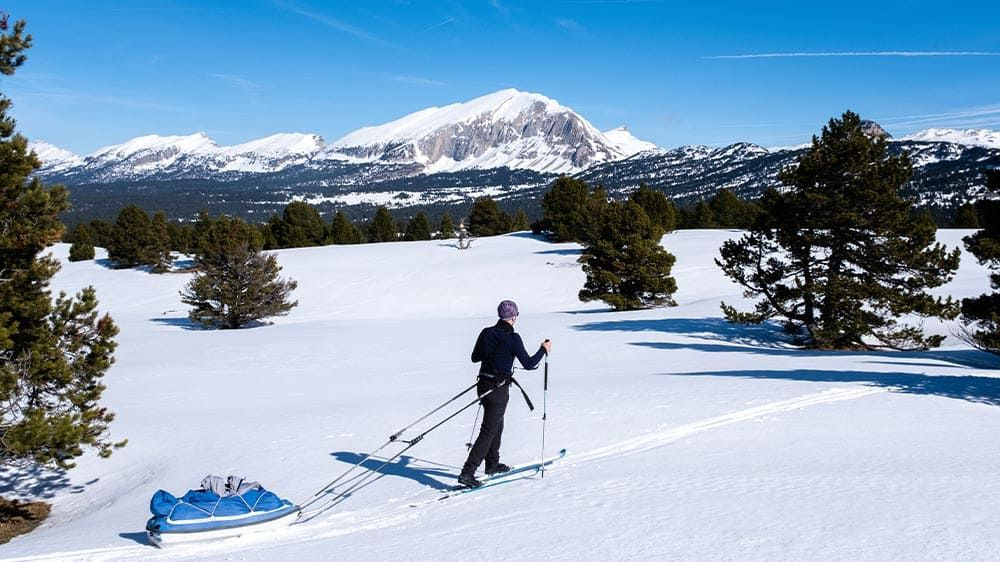 Nordic ski touring with pulka sled - Vercors - France