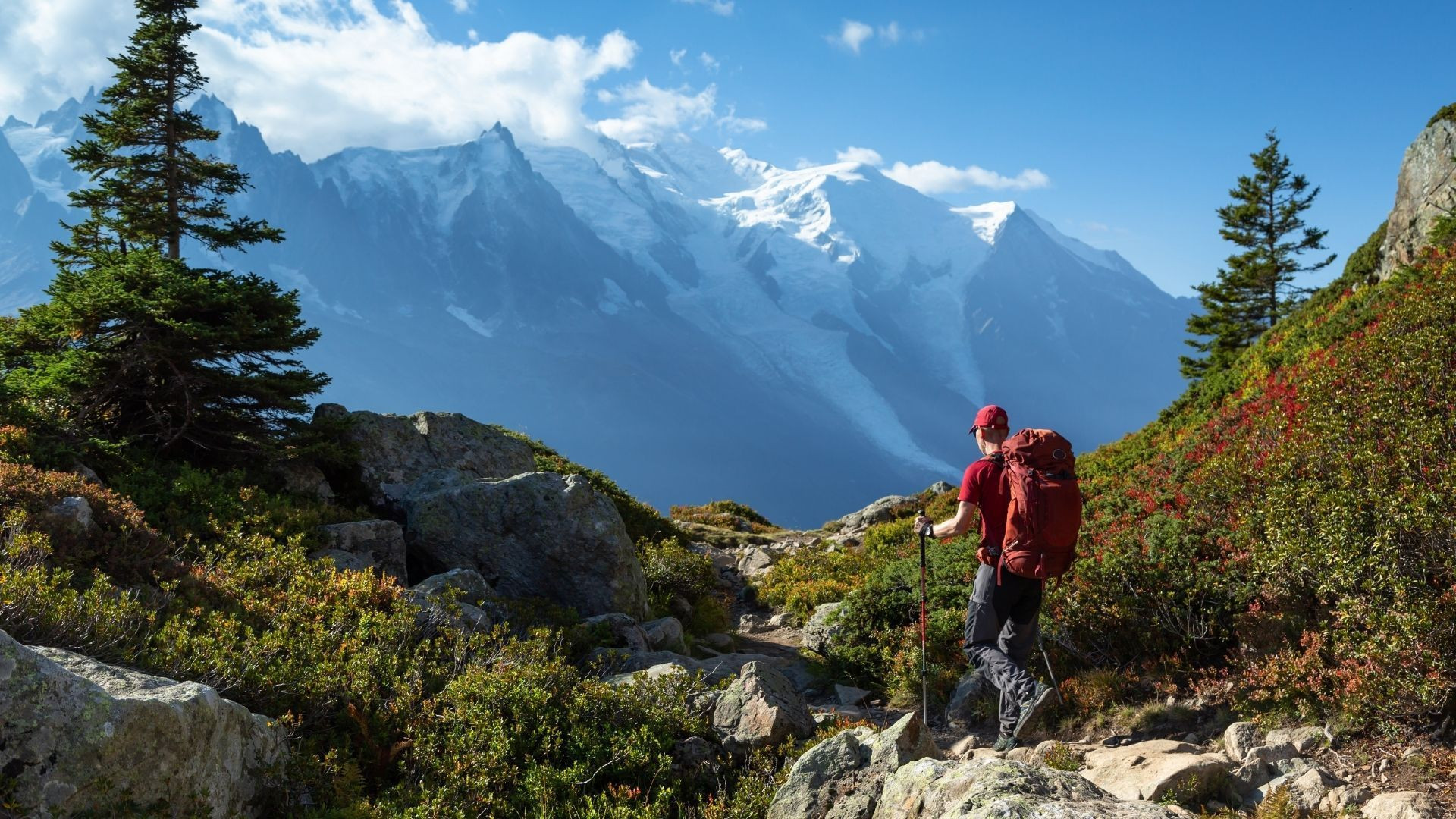 Hiker facing the Mont Blanc massif - Alps - France