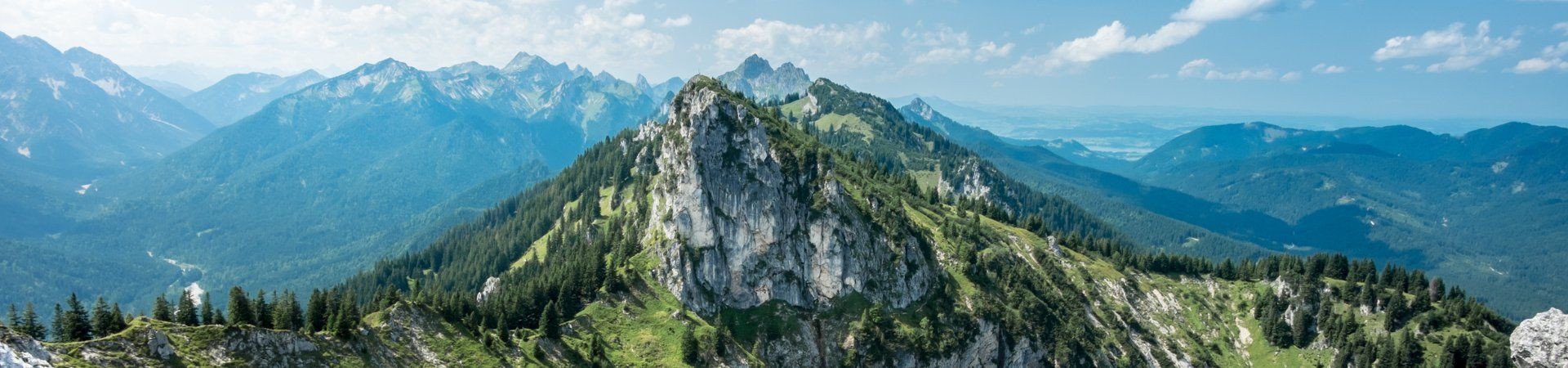 Rocky ridge over wooded valleys of the Bavarian Alps - Germany