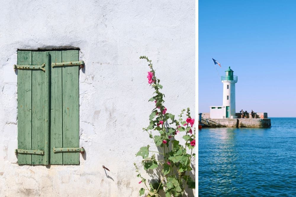 Roses tremières à l'Île de Ré © Adobe Stock & Phare de La Flotte © Unsplash