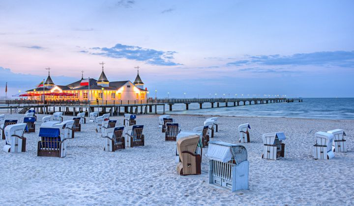 Ahlbeck pier and beach at dusk - Usedom Island - Germany