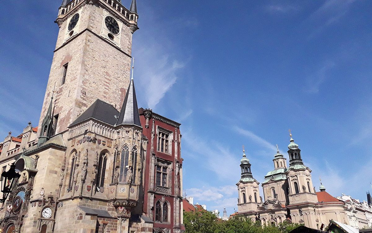 Old Town Square with the town hall tower and St. Nicholas Church