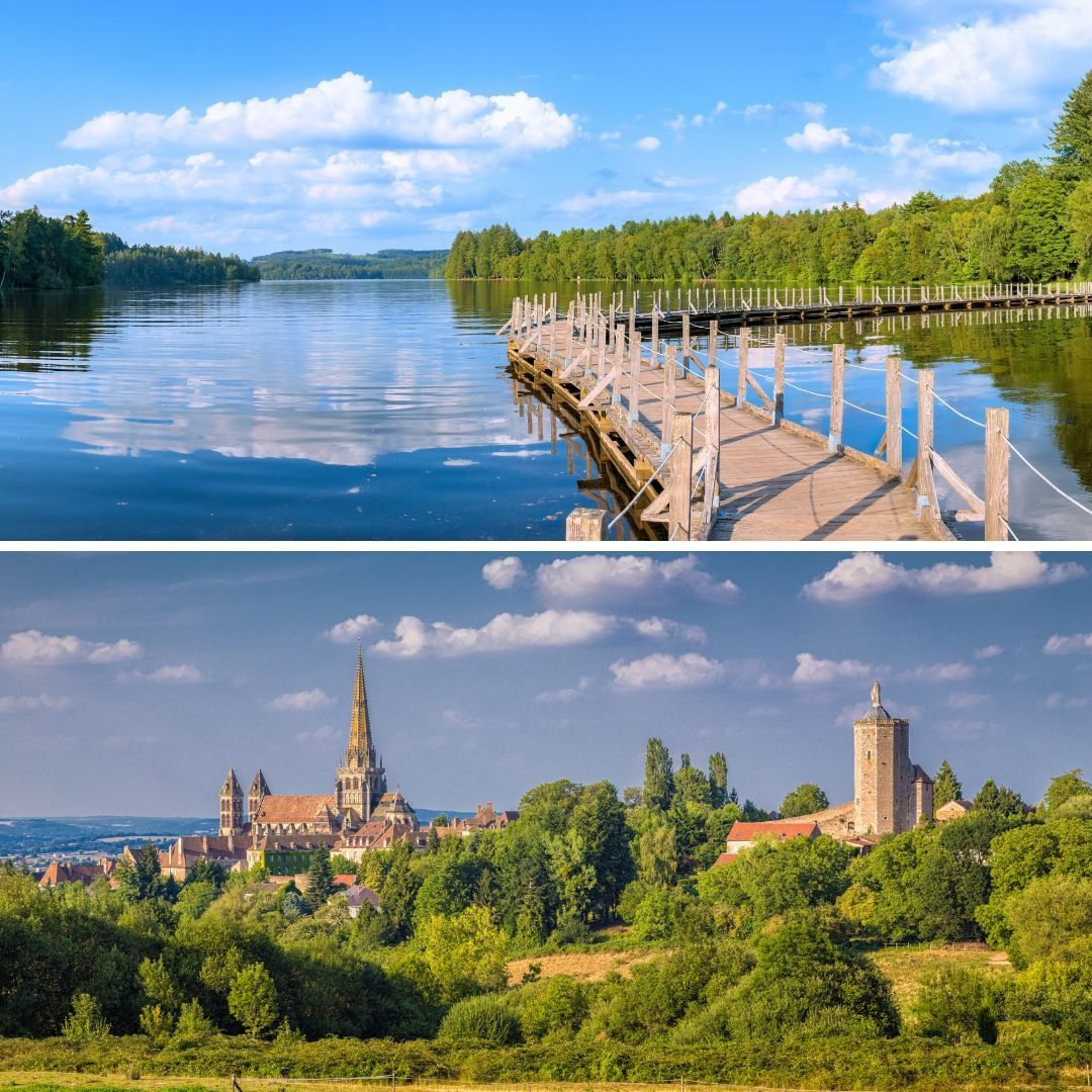 Lac des Settons in the Morvan natural park and the historic town of Autun