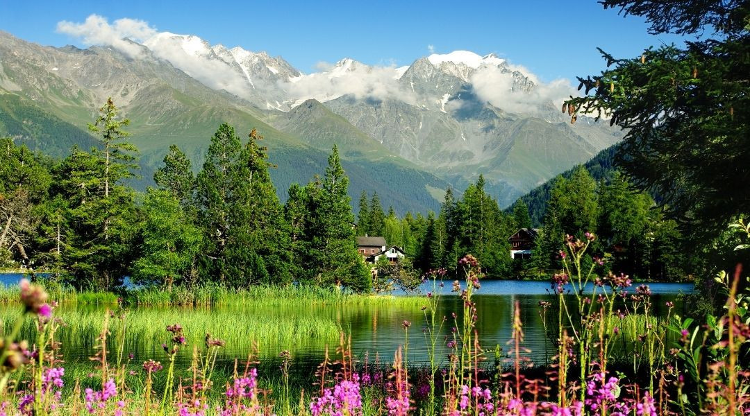 Lake Champex and snowy peaks - Valais - Switzerland