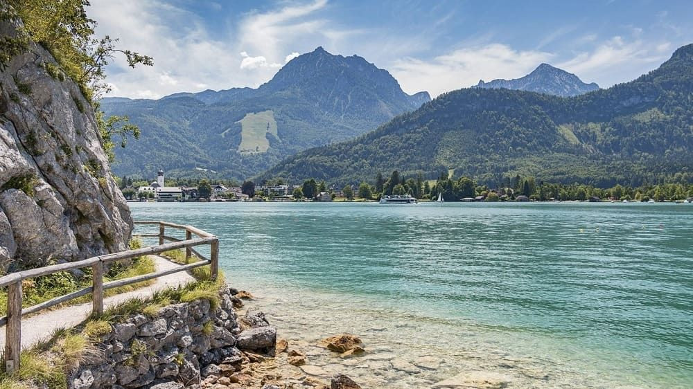 Path along the turquoise Wolfgangsee - Salzkammergut - Austria