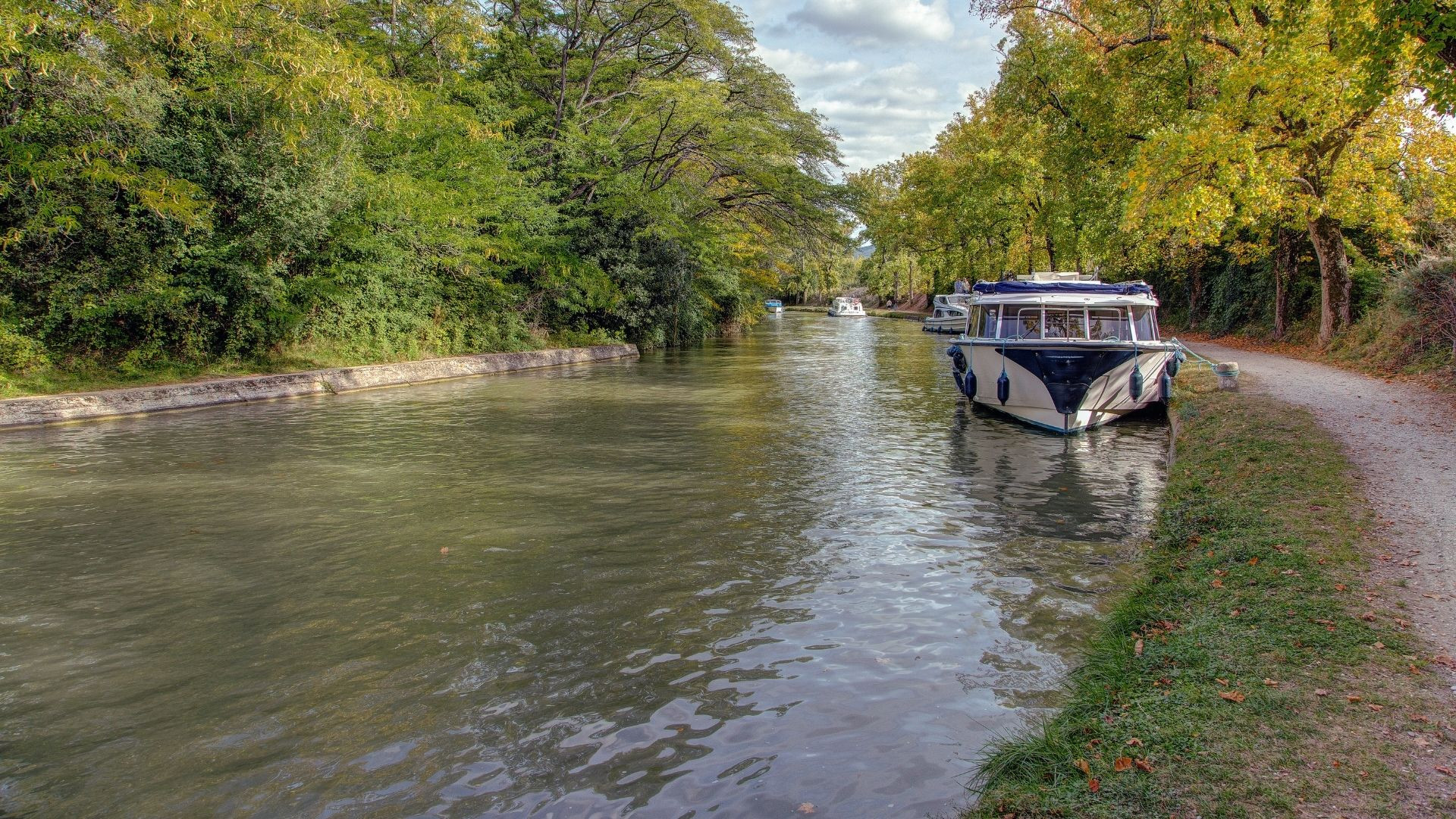 Boat moored on the Canal du Midi - France