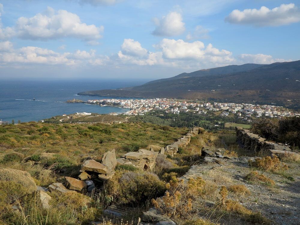 Chora on Andros, perched on its peninsula