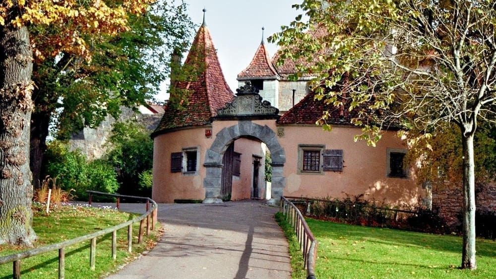 Fortified Rödertor gate in autumn - Rothenburg - Bavaria, Germany