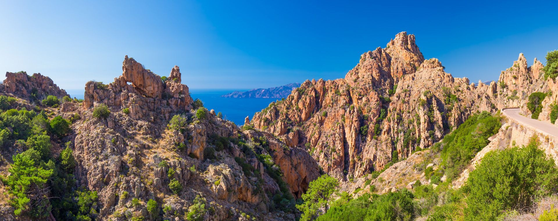 View of the Calanques de Piana above the sea in Corsica