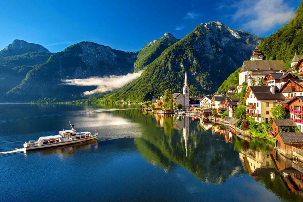 Panorama of Hallstatt Lake in Austria
