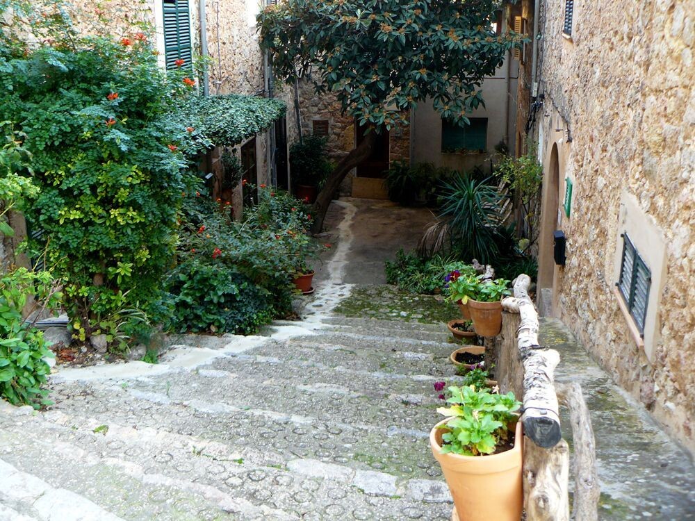 Narrow street in the village of Valldemossa