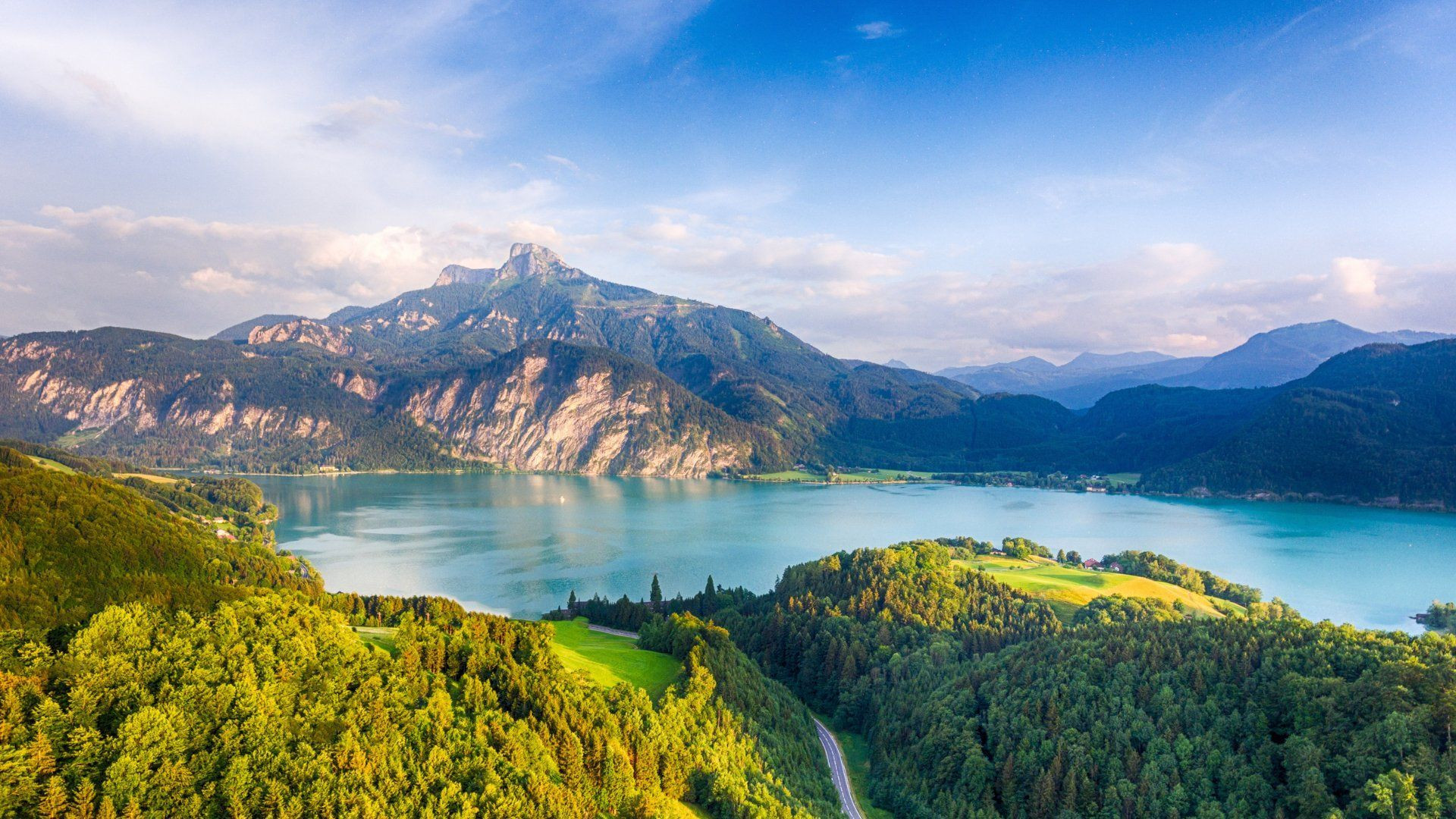 Salzkammergut lake and mountains at sunset - Austria