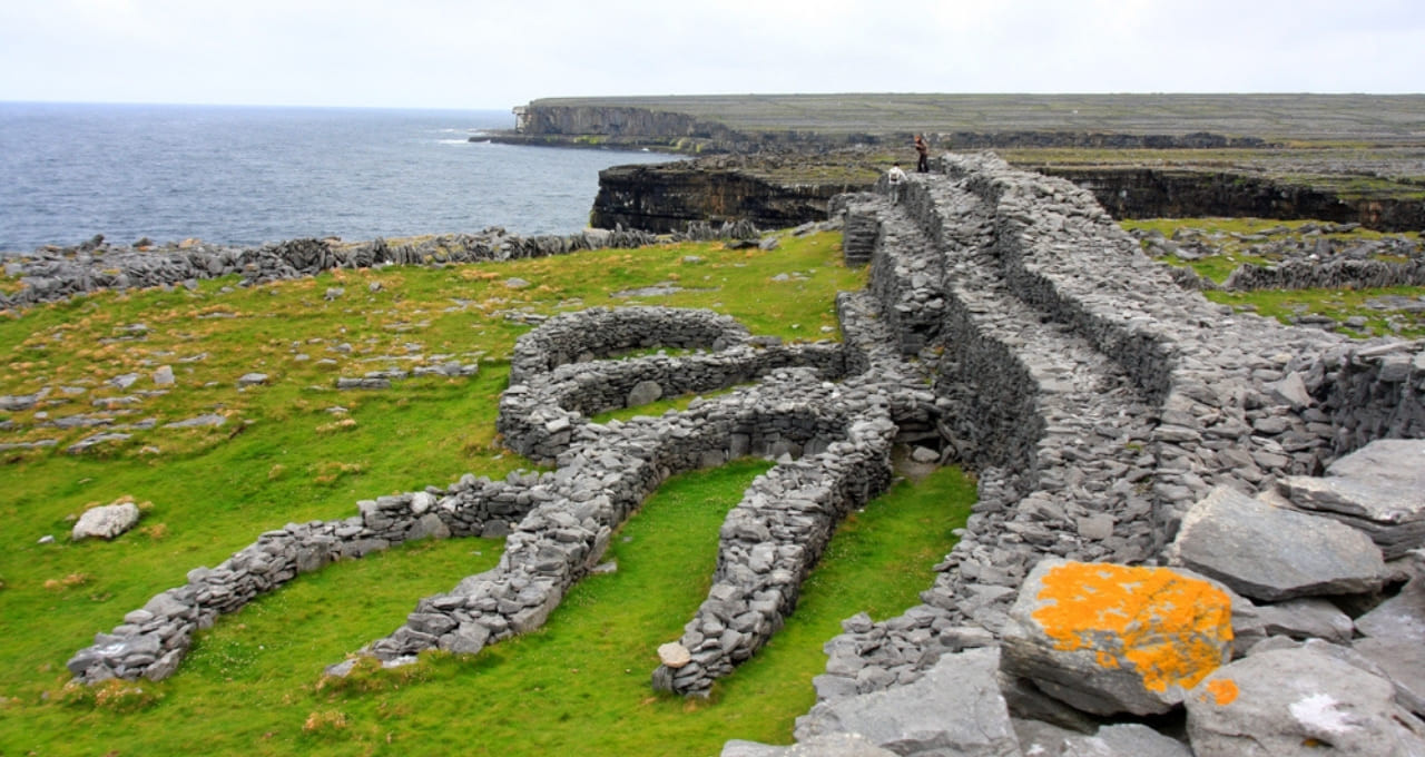 Stone fort ruins on coastal cliff - Aran Islands - Ireland