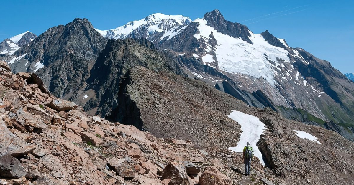 Hiker on the Col des Fours variant - Tour du Mont Blanc - France