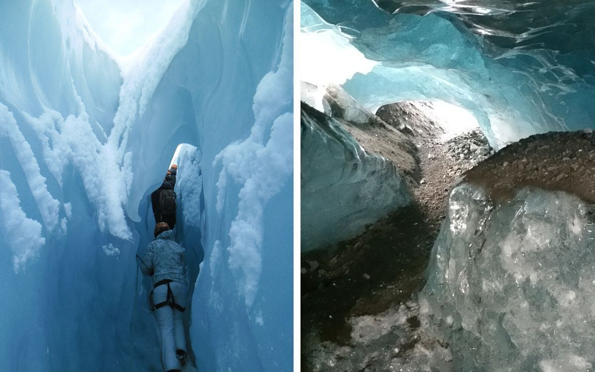 Walking through an ice cave