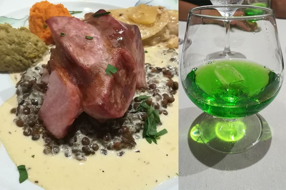 Typical Velay meal with local verbena liqueur © Adrien Ozanon