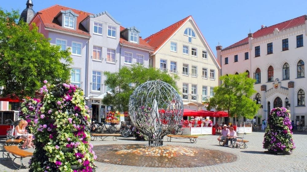 Flower-decked town hall square - Waren (Müritz) - Mecklenburg, Germany