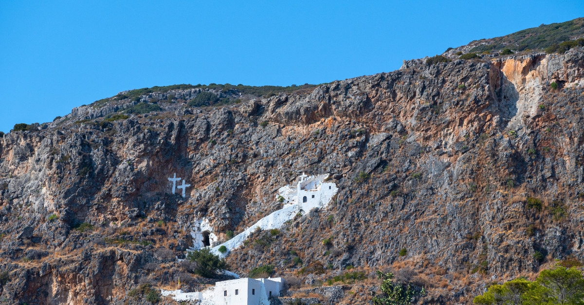 White chapel clinging to a cliff - Kythira Island - Greece