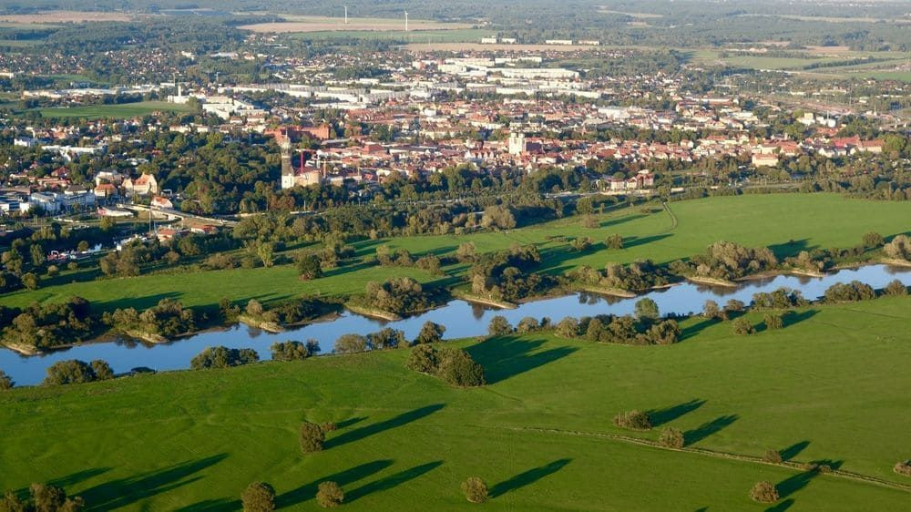 Aerial view of the town and the Elbe - Lutherstadt Wittenberg - Germany